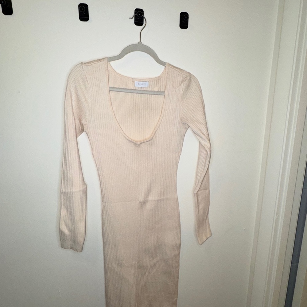 Meshki Cream Long Sleeve Ribbed Dress